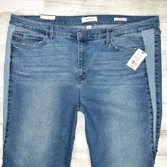 NWT Skinnygirl Plus Sydney Two-Tone Studded Cropped Straight Jean Size 24W 3X - Picture 8 of 16